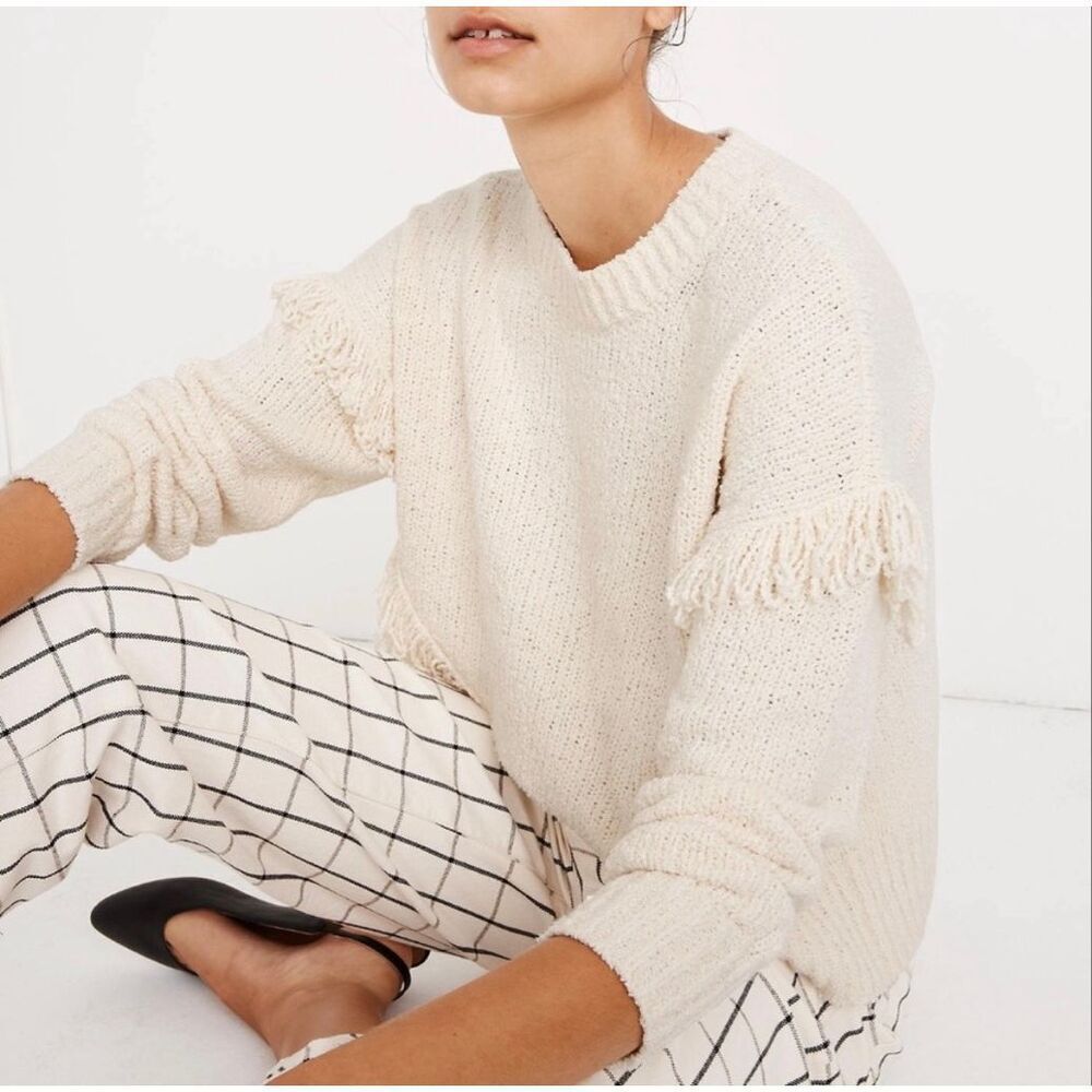 Madewell Montford fringe pullover sweater in ivory size small